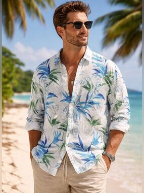 Caribbean 100% linen Tropical long sleeved button down size XL